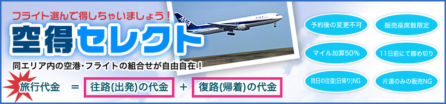 「空得セレクト」同エリア内の空港・フライトの組合せが自由自在